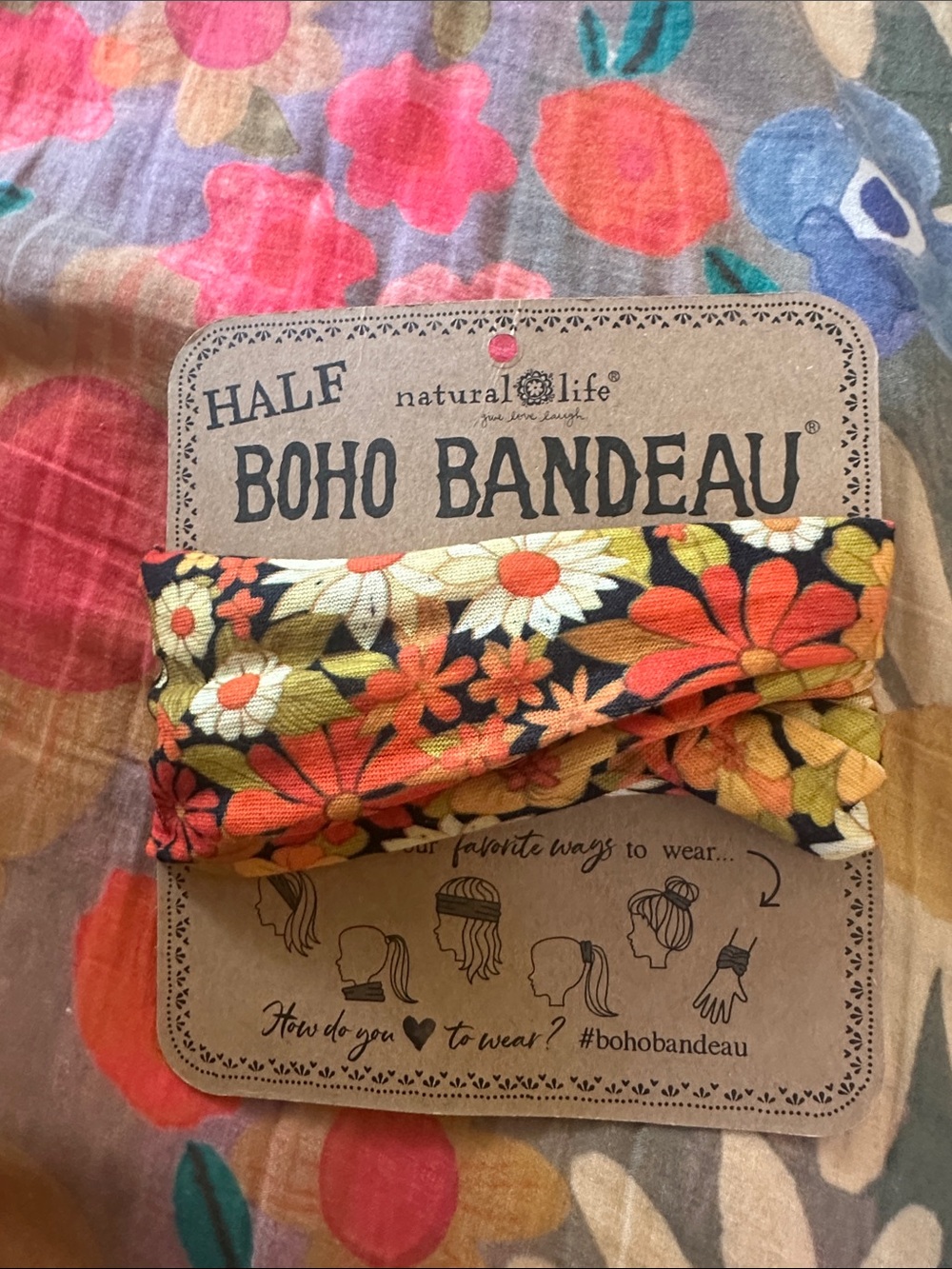 Natural Life Half Boho Bandeau BBW000094 Daisy Orange Gold Green Autumn Flowers